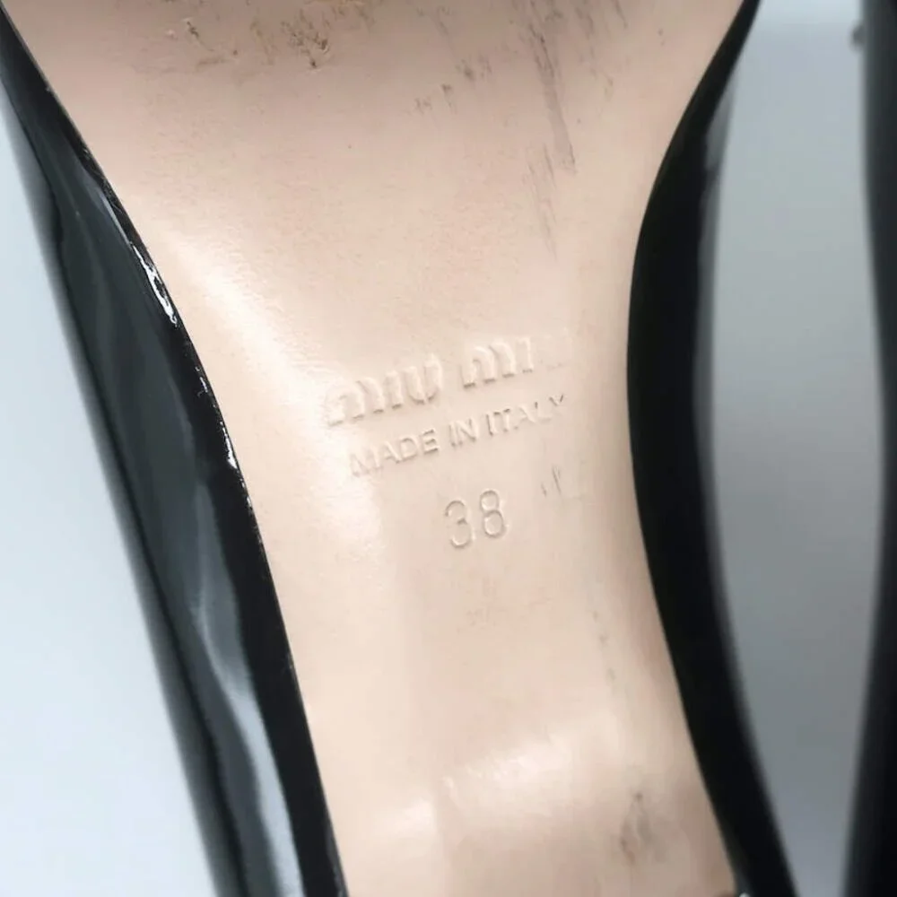 Miu Miu Pearl & Crystal-Embellished Low-Heel Pumps Black Patent Leather Size 38 - Picture 13 of 13
